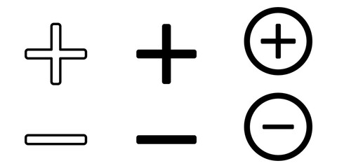 Poster - Vector icons of plus and minus. A set of icons plus and minus isolated on a white background. The outline of the plus and minus.