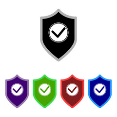 Poster - Shield icon. Shield vector icon with check mark. Vector set of shields with check marks in flat style. Vector illustration. Icons isolated.
