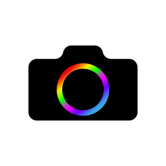 Poster - Camera icon. Camera vector icon in flat style. Camera icon with colored lens. Icon isolated. Vector illustration.