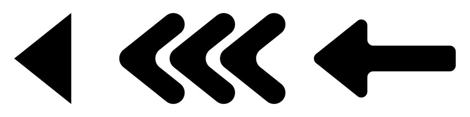 Poster - Vector set of arrows.Vector arrows pointing to the left on a white background. Set of vector simple black arrows. Vector illustration. collection of arrow icons isolated.