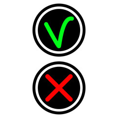 Poster - Icon tick and cross in circles. Vector icons cross and tick isolated on a white background.