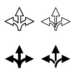 Poster - Three arrows direction icon. Vector set of three arrows directions icons. Icons isolated. Vector set of branching arrow icons.