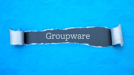 Wall Mural - Groupware. Blue torn paper banner with text label. Word in gray hole.