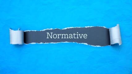Wall Mural - Normative. Blue torn paper banner with text label. Word in gray hole.