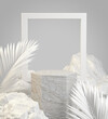 Mockup Stone Podium With Frame And White Natural Concept Abstract Background 3d Render