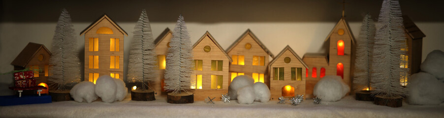 Sticker - Illustrationof a Christmas miniature village made of plywood