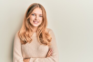 Beautiful young caucasian girl wearing casual clothes happy face smiling with crossed arms looking at the camera. positive person.