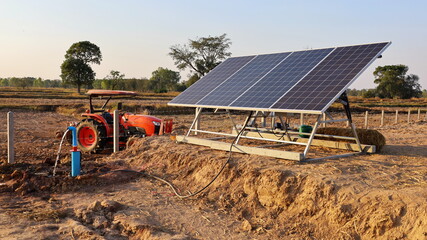 solar panels and water pumps. the panel converts solar energy or photons into electric energy using 