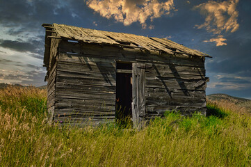 Sticker - Closeup of the wooden barn in the meadow