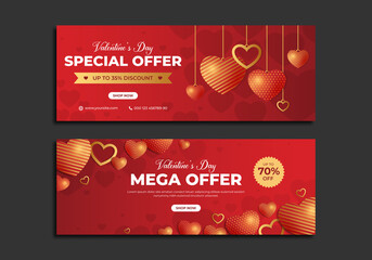 Wall Mural - valentines day sale banner template design with heart balloon. web banner or cover with logo for val