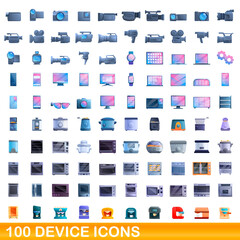Poster - 100 device icons set. Cartoon illustration of 100 device icons vector set isolated on white background