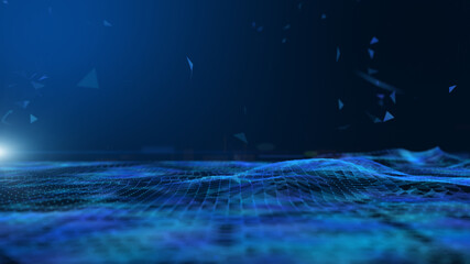 Abstract futuristic blue polygonal triangle connecting points space with a dark background, lines and triangles. The concept of science, business, technology.
