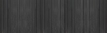Panorama Of Black Painted Wooden Slats Texture And Seamless Background