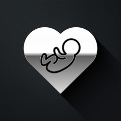 Wall Mural - Silver Baby inside heart icon isolated on black background. Long shadow style. Vector.