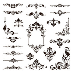 Wall Mural - Ornamental design lace borders and corners Vector set art deco floral ornaments elements