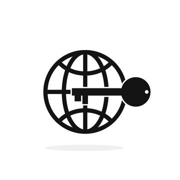 Globe symbol with key. Conceptual vector illustration.