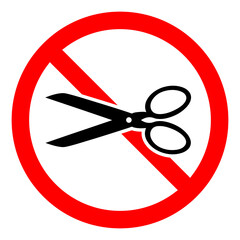 Poster - stop or ban red round sign with scissors icon. scissors is prohibited