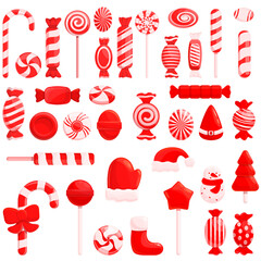 Poster - Christmas candy icons set. Cartoon set of christmas candy vector icons for web design