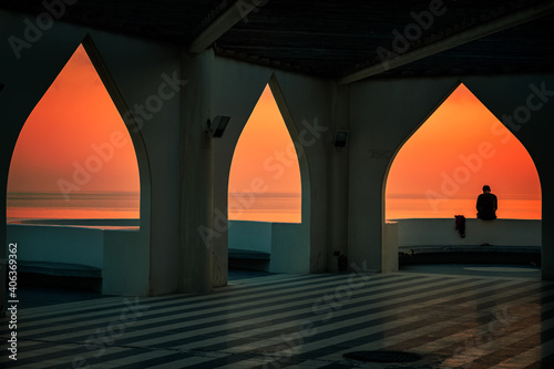 Fototapeta Frame within frame sea side view in Khobar Saudi Arabia. Selective focused on the subject background blurred image.