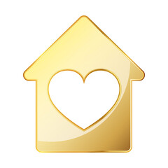Wall Mural - house icon with heart shape. vector gold building icon. love concept