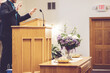 View of a pastor preaching on the pulpit in the church
