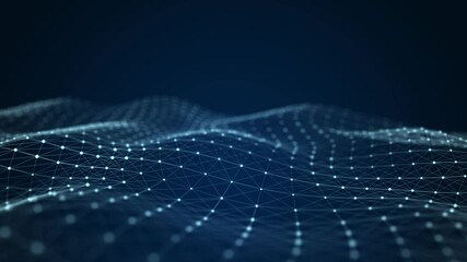 Leinwandbilder - Futuristic abstract mesh. Wave with the connection of dots and lines. 3D rendering. Seamless loop.