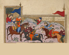 Closeup Of The Page In A Persian Manuscript-A Battle Between Iranians And Turanians