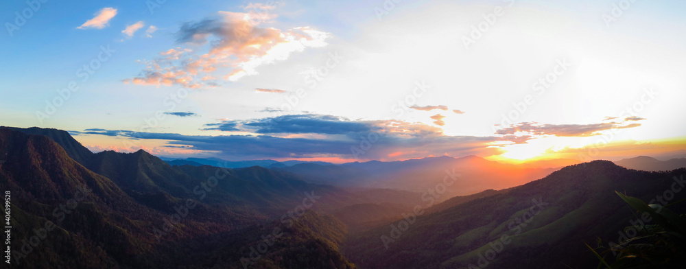 Scenic View Of Mountains Against Sky During Sunset - obrazy, fototapety, plakaty 