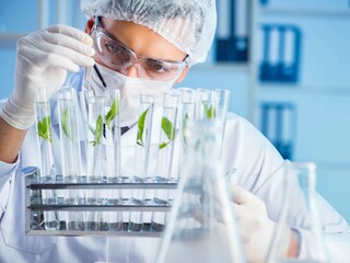 Biotechnology concept with scientist in lab