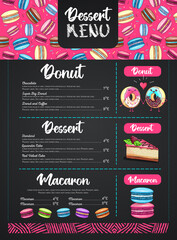 Wall Mural - Chalk drawing dessert menu design with sweet french macaroons and cake