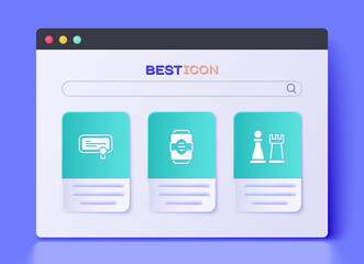 Aufkleber - Set Energy drink, Certificate template and Chess icon. Vector.