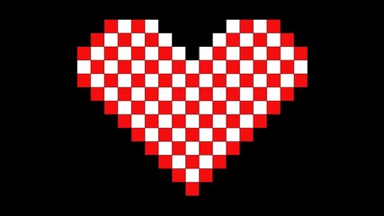 Poster - Heart made of red-white squares on a black background. Rendering.