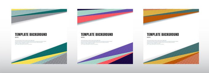 set of abstract template header and footers colorful geometric triangles design with halftone on whi