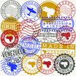 Venezuela Set of Stamps. Travel Passport Stamps. Made In Product. Design Seals in Old Style Insignia. Icon Clip Art Vector Collection.