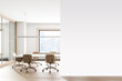 © ImageFlow - White office meeting room interior with mock up wall