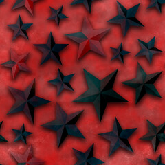 Canvas Print - Seamless star pattern, star on a red background. 3D render, illustration. Festive abstract concept. New year, christmas, textiles, paper