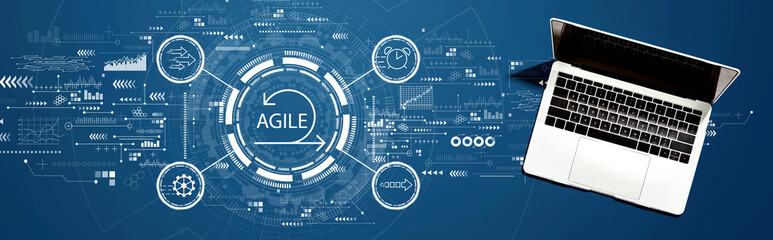Poster - Agile concept with a laptop computer on a desk