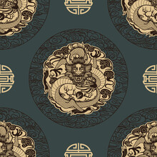 Seamless Pattern With Chinese Dragons