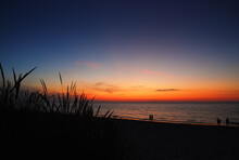 Romantic Sunset Over The Baltic Sea, Orange Vivid Colors, Beautiful Sky, Krynica Morska