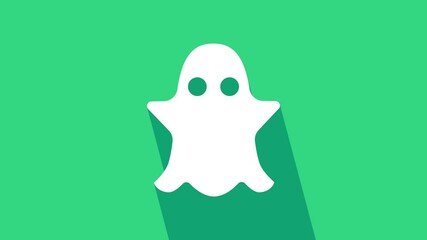 Poster - White Ghost icon isolated on green background. 4K Video motion graphic animation.