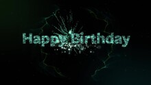 Animation Of Shimmering Blue Happy Birthday Text Over Explosion Of Blue Light Trails