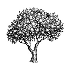 Wall Mural - ink sketch of apple tree.