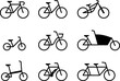 Fahrrad Icon Set, Kontur, Flat Design, schwarzweiß, Vektor Grafik