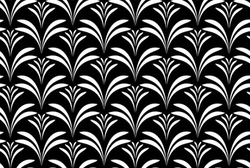 Flower geometric pattern. Seamless vector background. White and black ornament