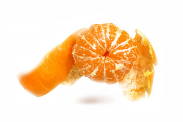 Photo macro of a beautiful tangerine with a peel