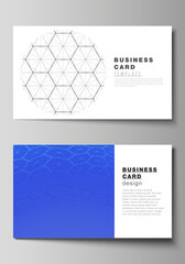 Poster - Vector illustration layout of two creative business cards design templates. Digital technology and big data concept with hexagons, connecting dots and lines, polygonal science medical background.