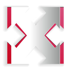 Fototapete - Paper cut Arrows in four directions icon isolated on white background. Paper art style. Vector.