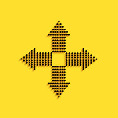 Poster - Black Arrows dots in four directions icon isolated on yellow background. Long shadow style. Vector.