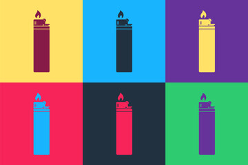 Poster - Pop art Lighter icon isolated on color background. Vector.