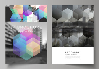 Poster - Vector layout of A4 format cover mockups design templates with abstract shapes and colors for brochure, flyer layout, booklet, cover design, book design, brochure cover.